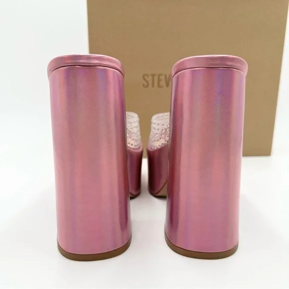 Steve Madden Ruby Embellished Heeled Platform Sandals Iridescent Pink - Picture 6 of 14